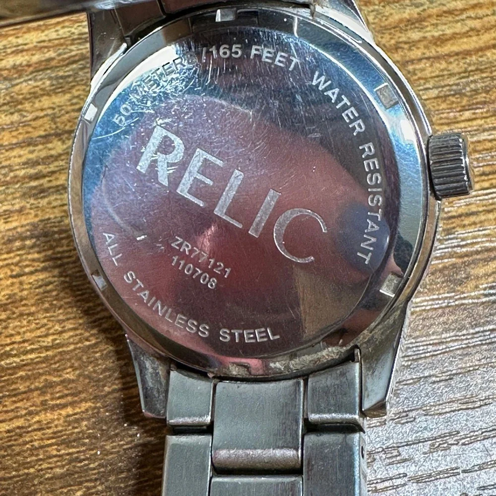 Relic by Fossil Mens Watch ZR77121 Stainless Steel Skeleton Dial Silver Black